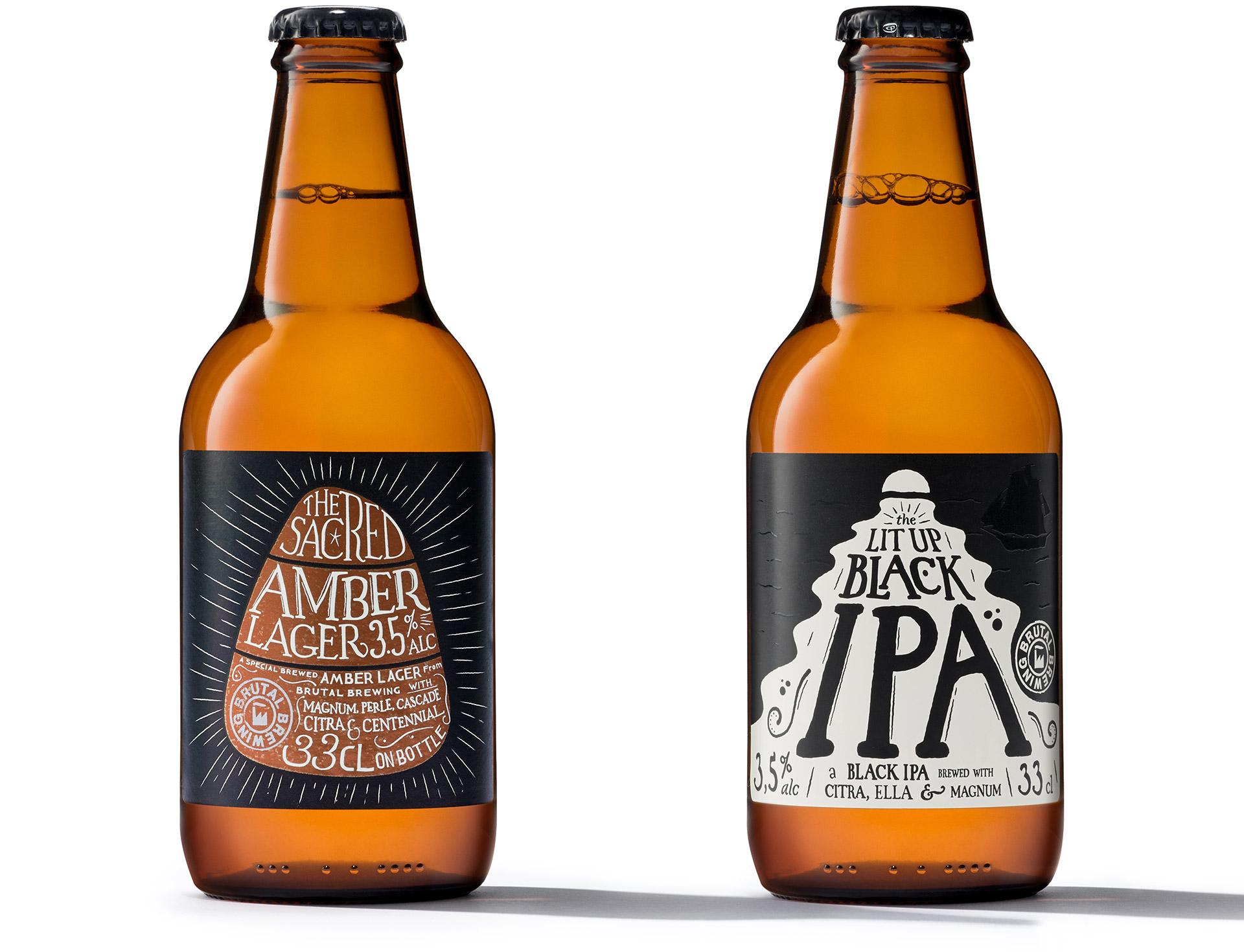 neumeister packaging design brutal brewing bottles illustration label